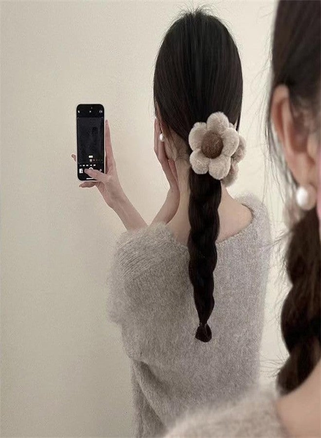 TUCEWP Flower Hair Clips for Women Girls Cute Kawaii Fluffy Claw Clip for Long Curly Thick Thin Hair Brown Medium Plastic Jaw Claw Clips Strong Hold Hair Catch Clamps Barrettes Headwear Hair Styling Clips - Image 3